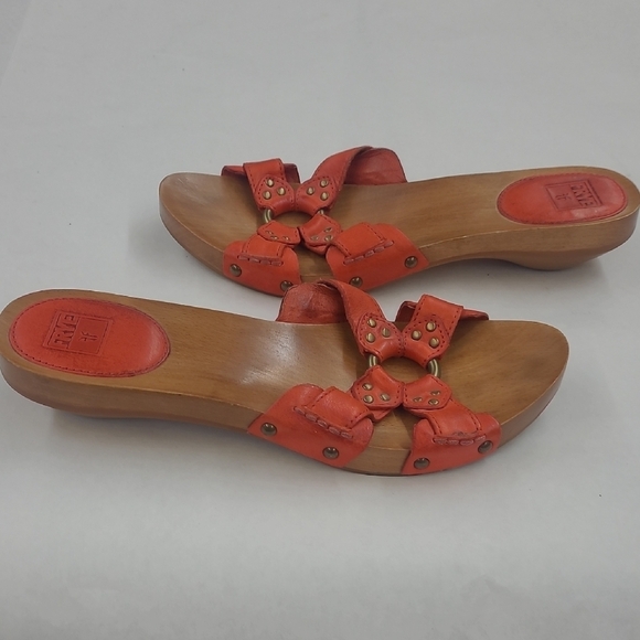 Frye Orange Leather Sandals with Decorative Ring Size 9.5 - Picture 3 of 9
